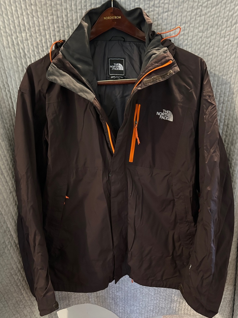 The North Face Brown Rain Jacket with Orange Trim